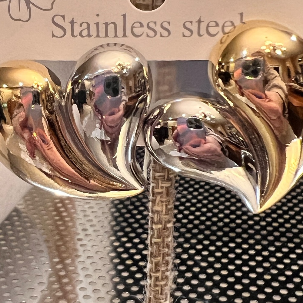 Gold and Silver Heart Earrings - Picture 3 of 8